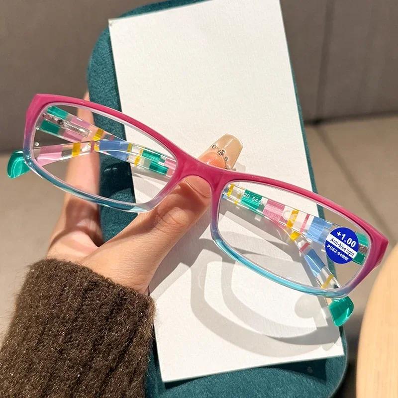 Unisex Fashion Square Frame Reading Glasses Colorful Retro Blue Light Blocking Presbyopia Glasses Trendy Eyewear