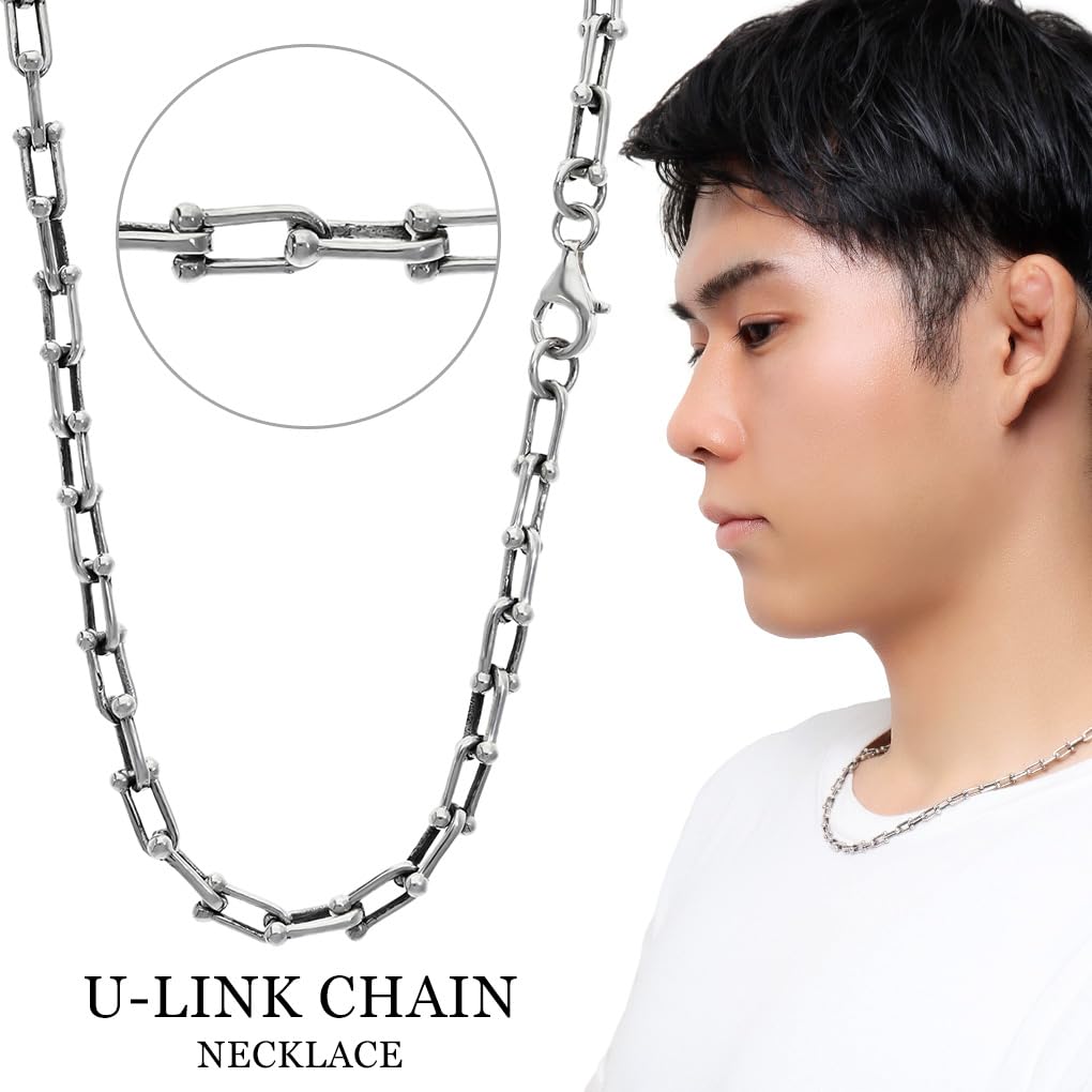 [Shinjuku Gin No Kura] Silver 925 Link Chain Necklace, 50cm, Simple Design Chain, U-Shaped Chain, Chain Only