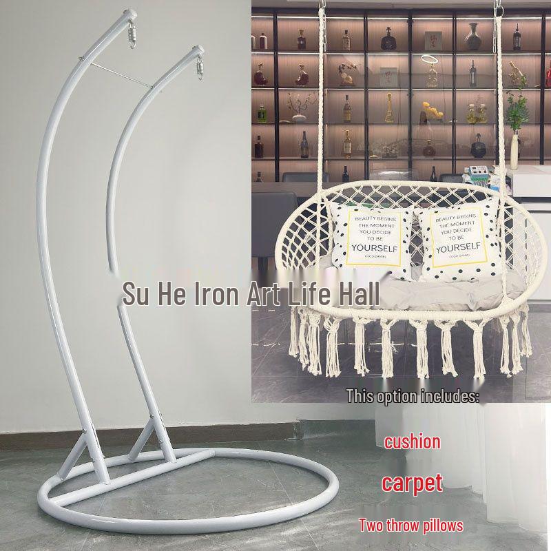Nordic Indoor Outdoor Double Hanging Chair Swing with Tassel Cradle - Cotton and Linen Hammock for Homestay or Balcony.