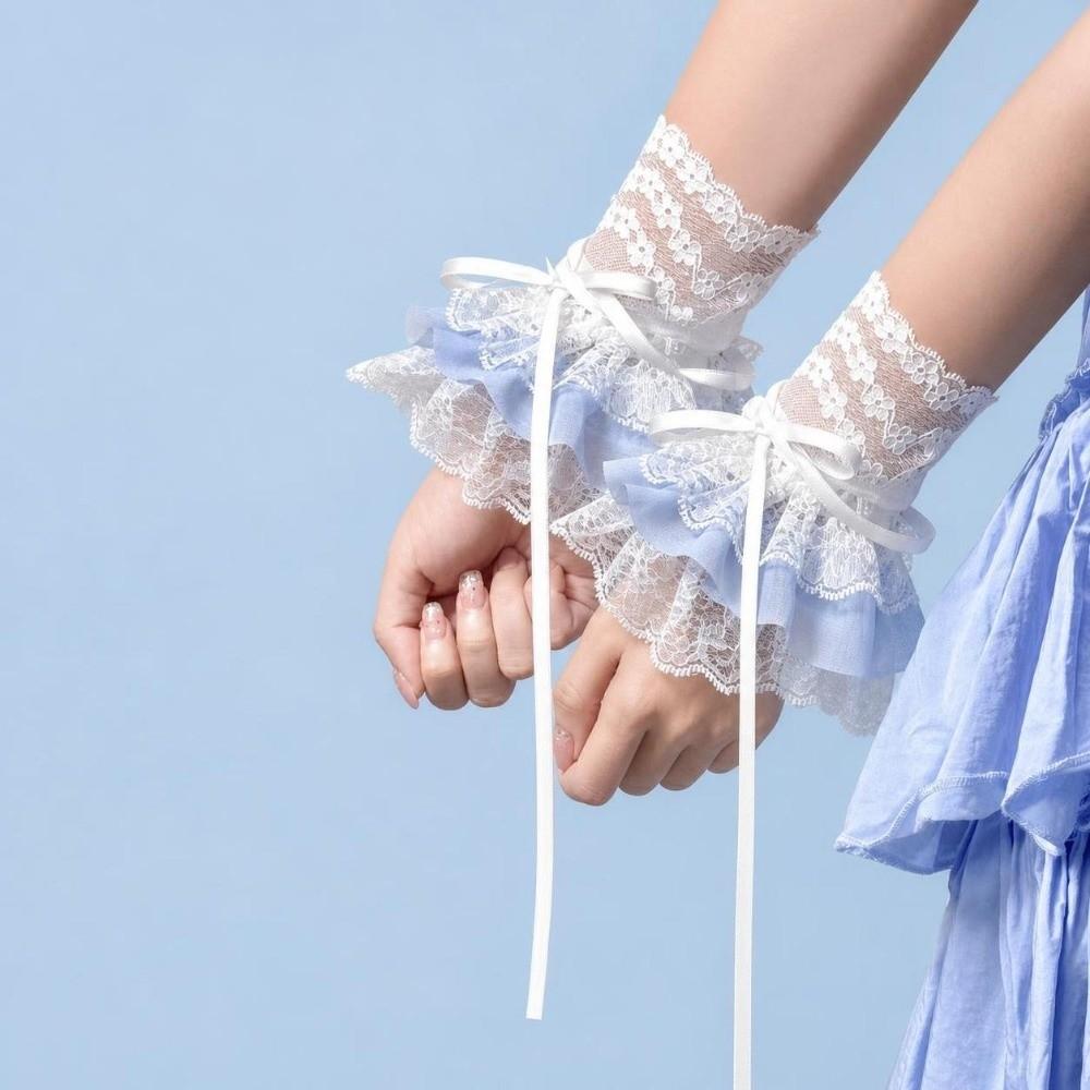 Ruffled Lace Lace Arm Sleeves Elastic Band Fake Sleeves Women's Fingerless Gloves  Anime Costume