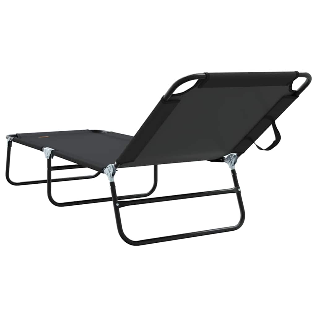 Folding Sun Lounger Black 188 X 57 X 86.5 Cm Polyester