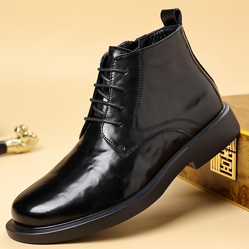 Autumn Winter Black Leather Boots Men High Top Fashion Casual Ankle Boots Male New Lace Designer Round Head Platform Shoes Man