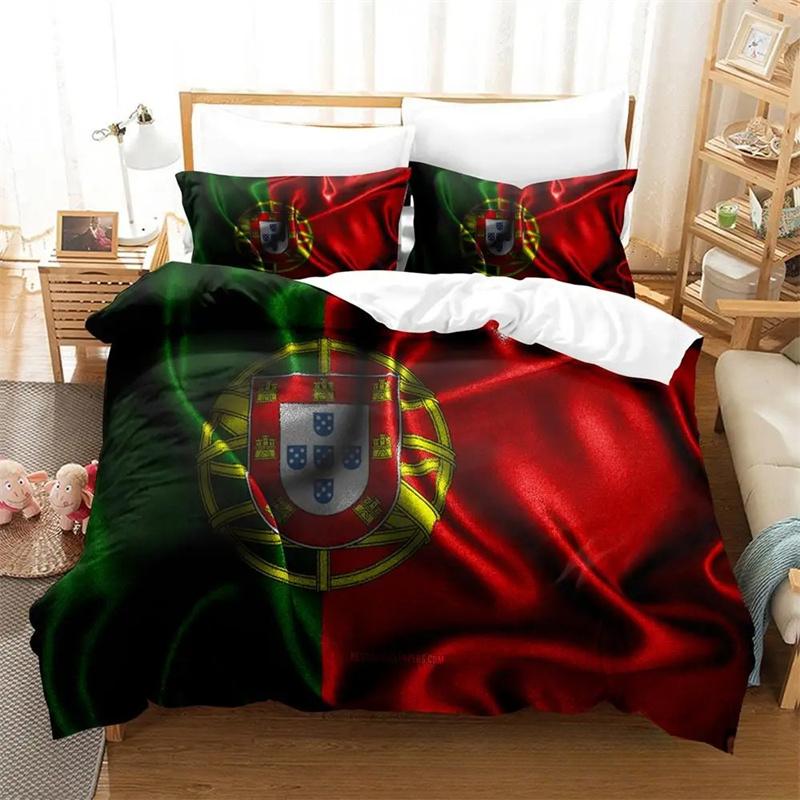 3D Print Portugal Flag Bedding Set,Duvet Cover Comforter Bed Set Quilt Cover Pillowcase,King Queen Twin Size Boys Girls Adults