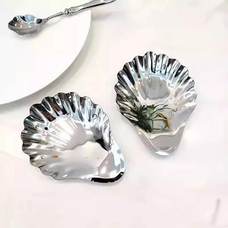 Shell Shaped Stainless Steel Serving Dish Heat Resistant Non-slip Cheese Dessert Plate for Home Kitchen Restaurant Use