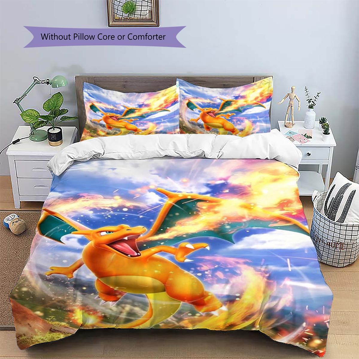 

Charizard Patterned Pillowcase & Duvet Cover Set Interior Bedding for Bedroom Thoughtful Gift for Lovers.-TING 135x200cm