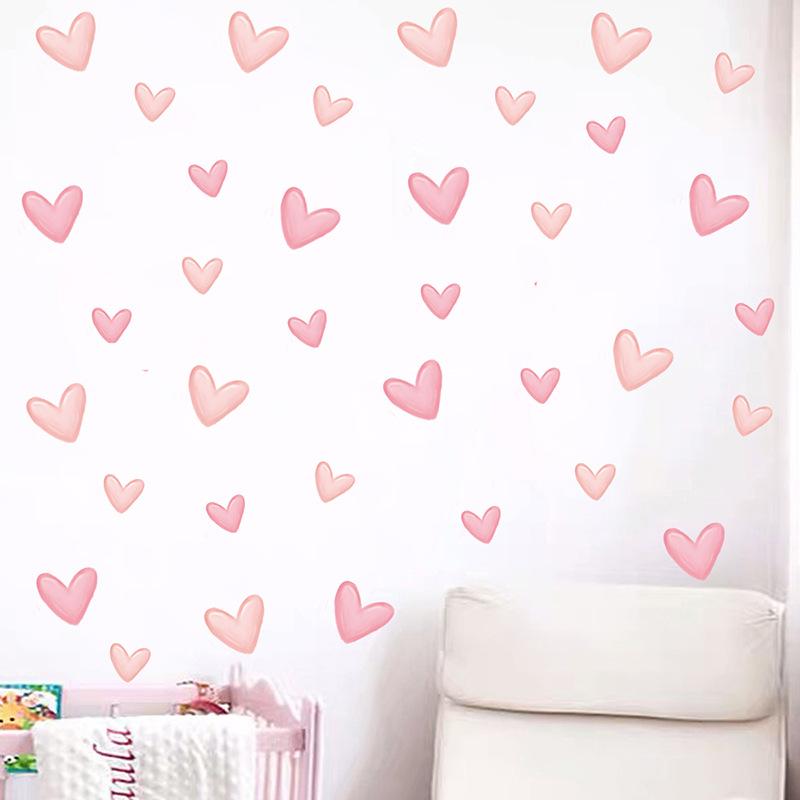 60pcs(6sheets)Cute girl style pink love self-adhesive wall stickers for home, bedroom, children's room, wall decoration stickers