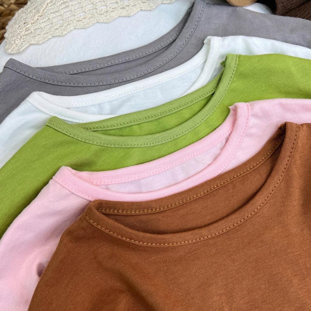 Maglioni girocollo per bambini e bambine, t-shirt a maniche lunghe, tinta unita, per neonati