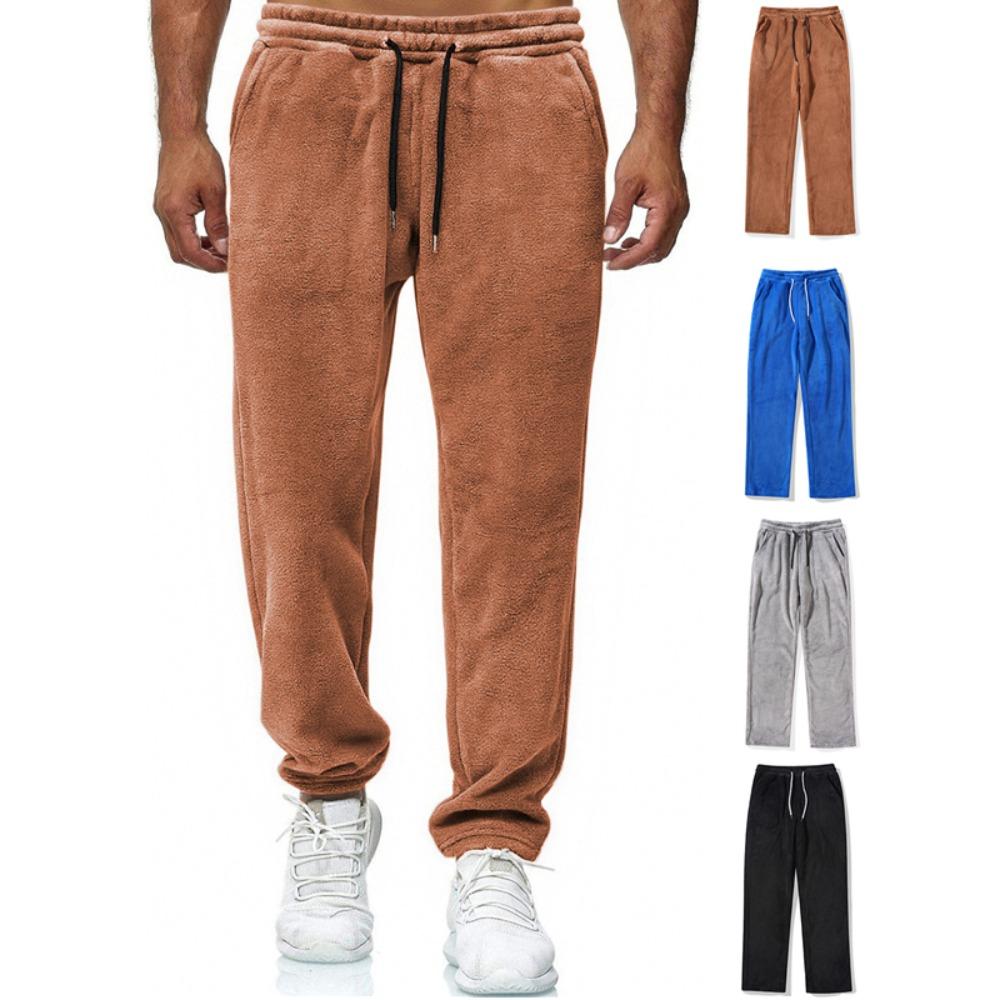 Men's Winter Fleece Baggy Pants Warm Sweatpants Solid Color Straight Leg Pants Jogger Pants Casual Track Pants