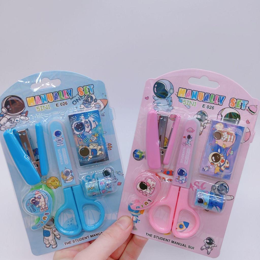 Adorable Student Stationery Set: High-Quality Scissors, Stapler, Tape & Stickers - Perfect Gift for Children's Learning