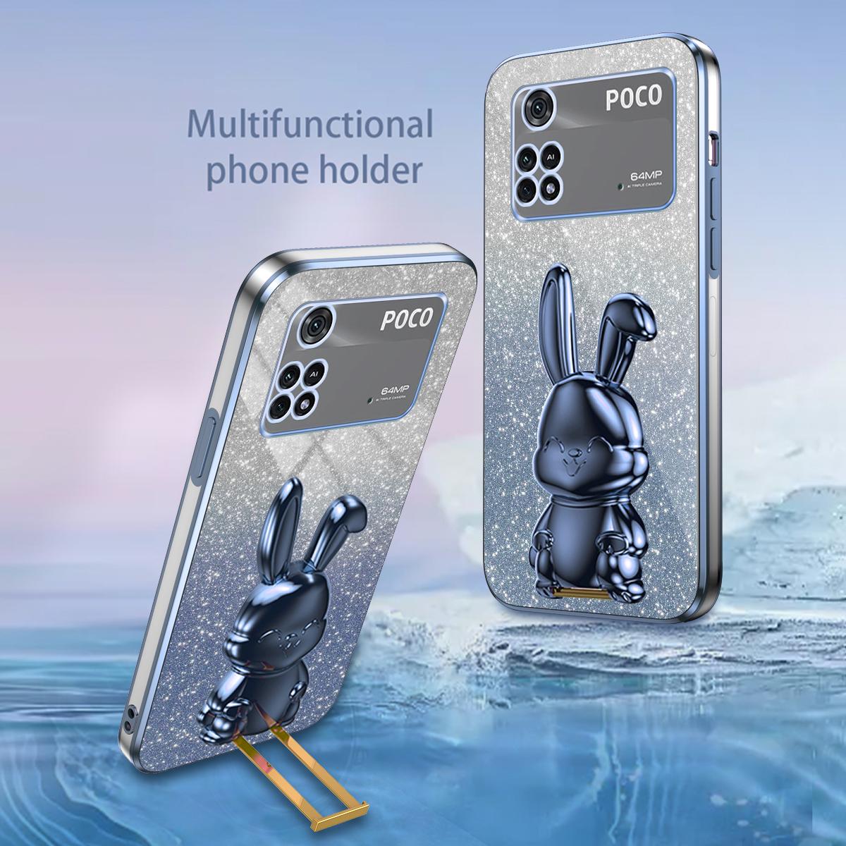 

For Xiaomi Poco M4 Pro 4G Case Cartoon Rabbit PC+TPU Phone Cover with Pull-out Kickstand Blue