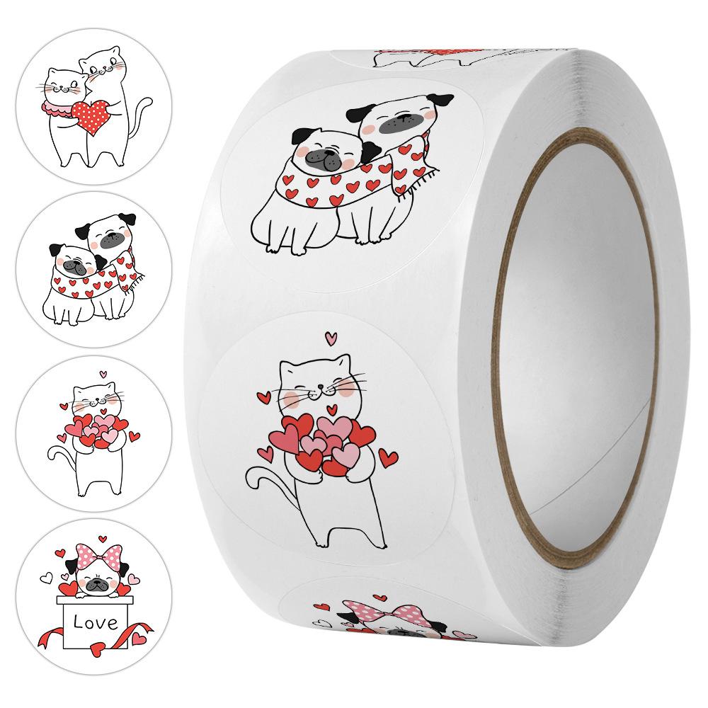 500pcs/roll Cute Cartoon Cat Puppy Christmas Scrapbook Diary Stickers Anime Kitten Dog Stationery Stickers Adhesive Envelope Seal Stickers