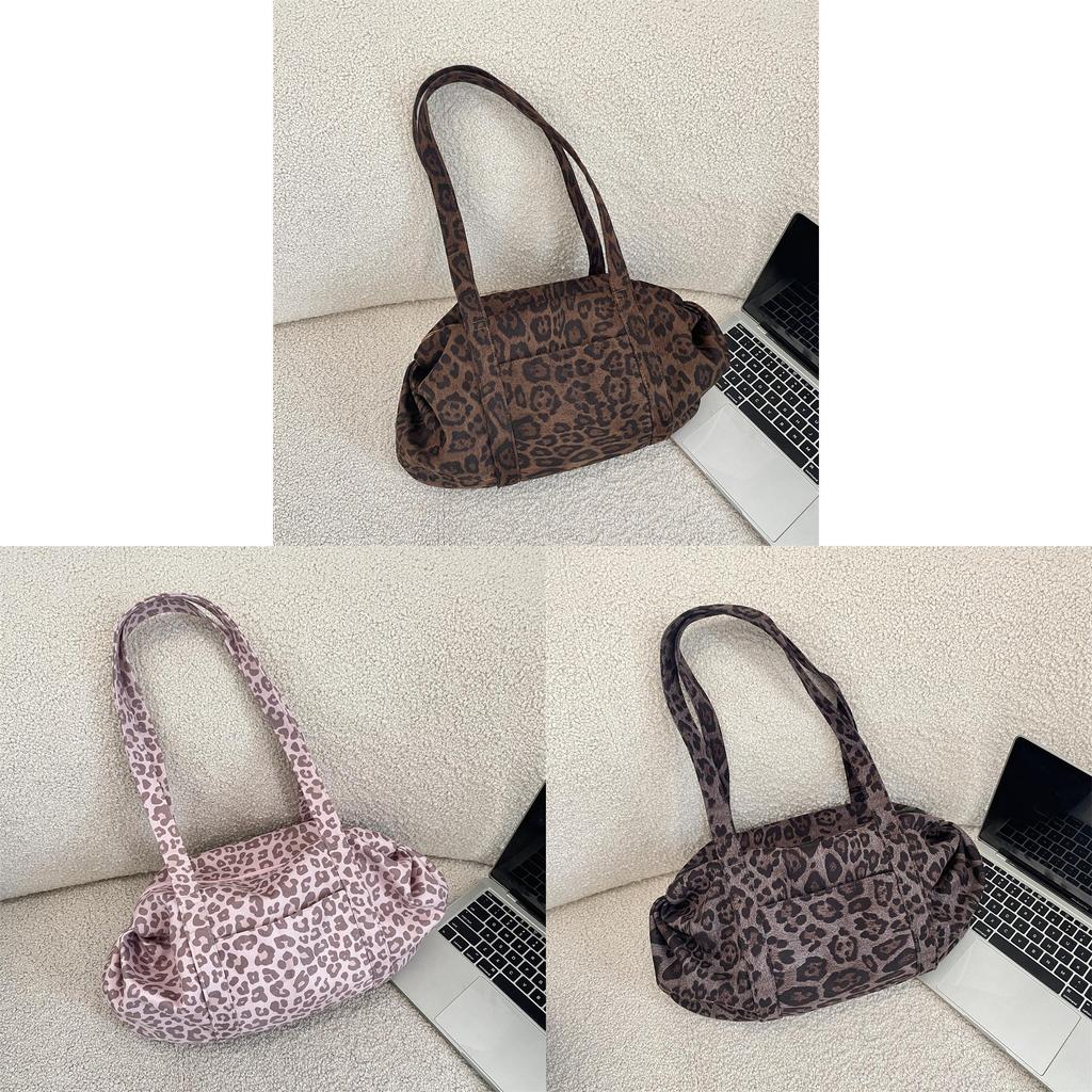 Leopard Print Tote Bag For Women With Soft Suede Material And Multiple Pockets For Daily Use
