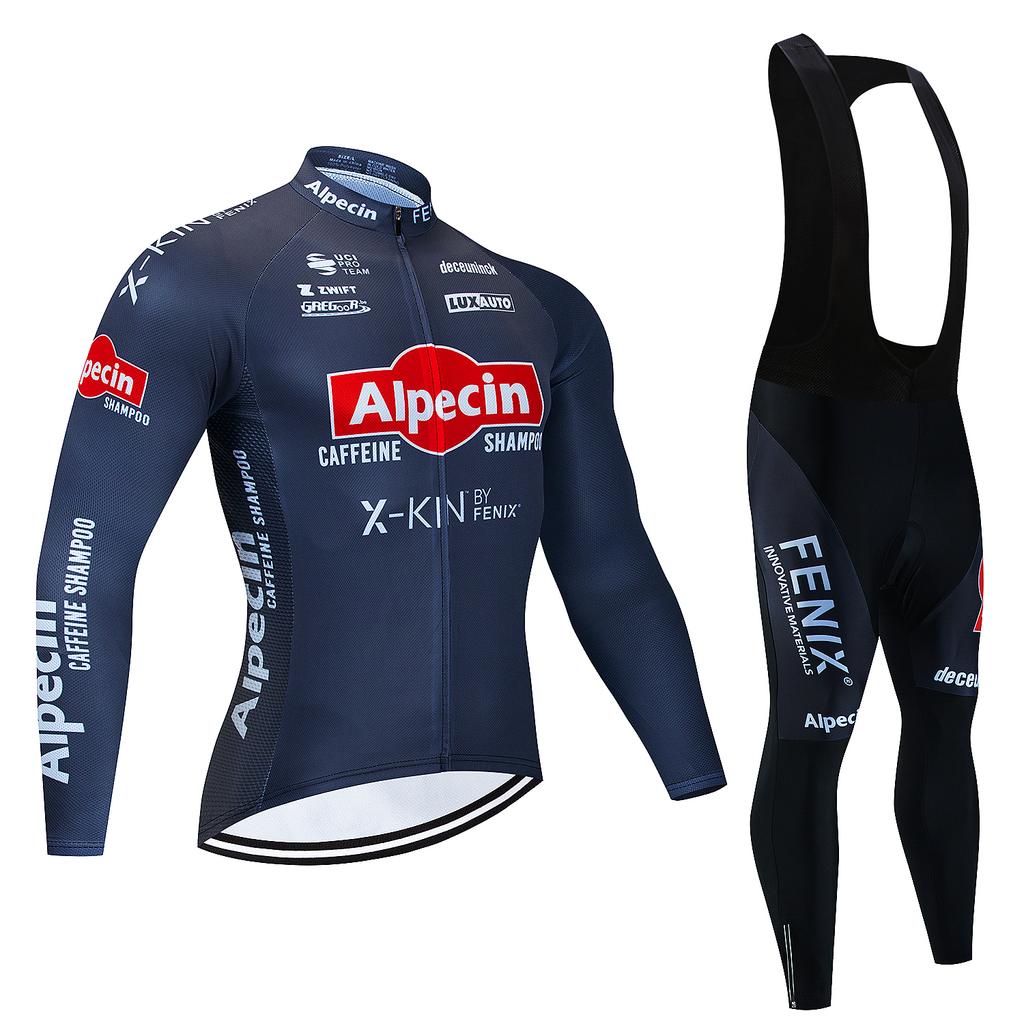 2026 Alpecin Deceuninck Paesi Bassi Set Maglia Ciclismo Manica Lunga Van der Poel Abbigliamento Giacca Termica Bici Tuta Pantaloni Salopette MTB