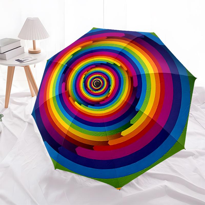 1PC Rainbow Spiral Automatic Folding Umbrella - Compact 8-Rib Design, Durable Plastic & Iron, Lightweight for Outdoor Daily Use, Festive Gift019