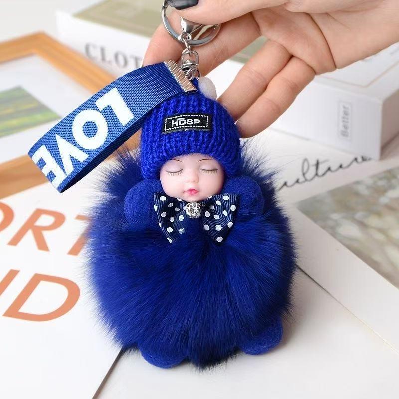 Genuine Fox Fur Sleep Doll Keychain Plush Pom-Pom Accessory 8 cm Real Fox Fur Pom-pom королевский синий