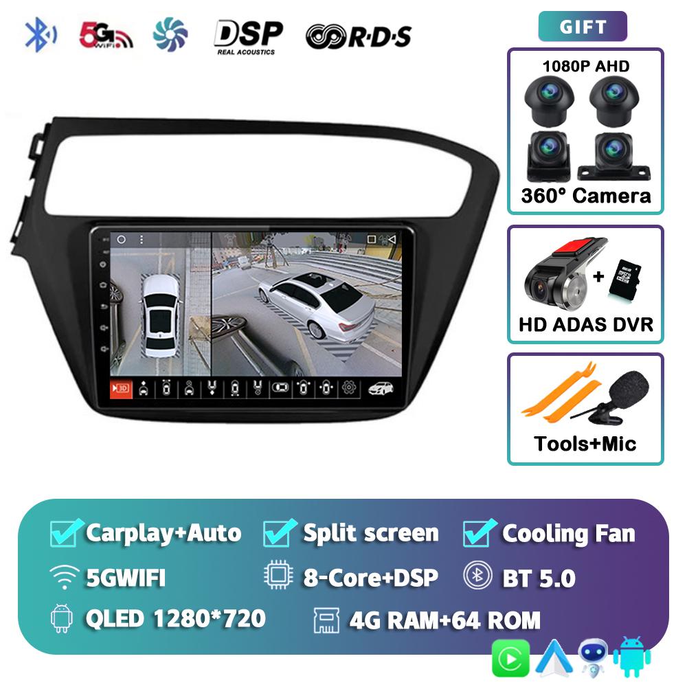 Android 14 Carplay Auto Car Radio For Hyundai I20 2018 2019 GPS Multimedia Player  Stereo Video Head Unit 360 Camera 4G+WiFi DSP
