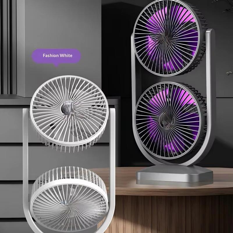 New Dual Head Desktop Fan USB Rechargeable Adjustable Fan for Household Outdoor High Wind Air Circulation Fan