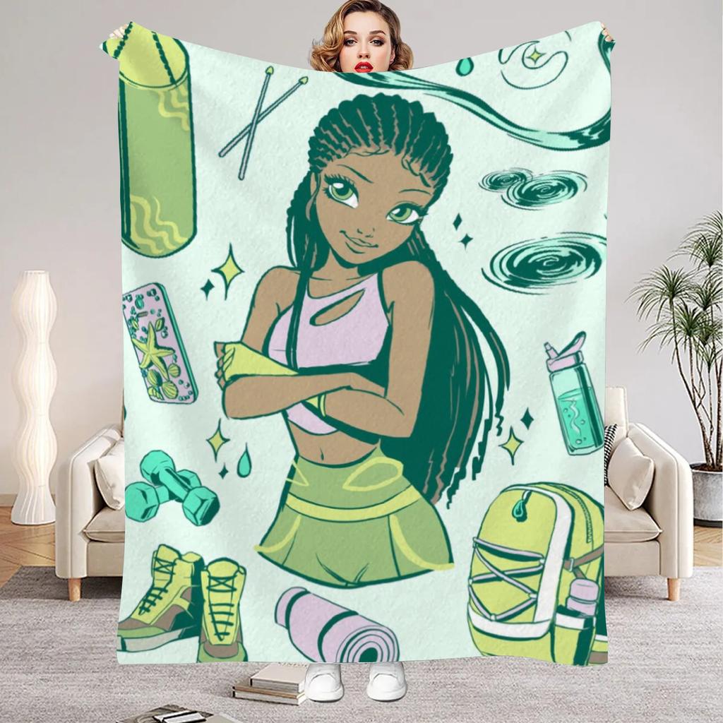 W-Winx C-Club Blanket Beauty Girl Print Flannel Blanket for Home Living Room Bedroom Decor New Year Christmas Gift for Kids