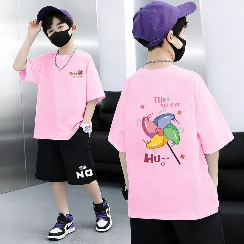 

Summer set of children s double-sided printed T-shirt and shorts 140