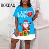 Sommer Damen 3D-Druck Kurzarm Rundhals Kleid Weihnachtskleid