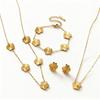 Gold-Plated Titanium Steel Four-Leaf Clover Jewelry Set: Necklace, Bracelet & Earrings for Women – Luxurious High-End Feel.