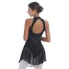 Kadın Kızlar V Boyun Backless Dans Elbise Artistik Patinaj Etek Leotard Jimnastik Elbiseler