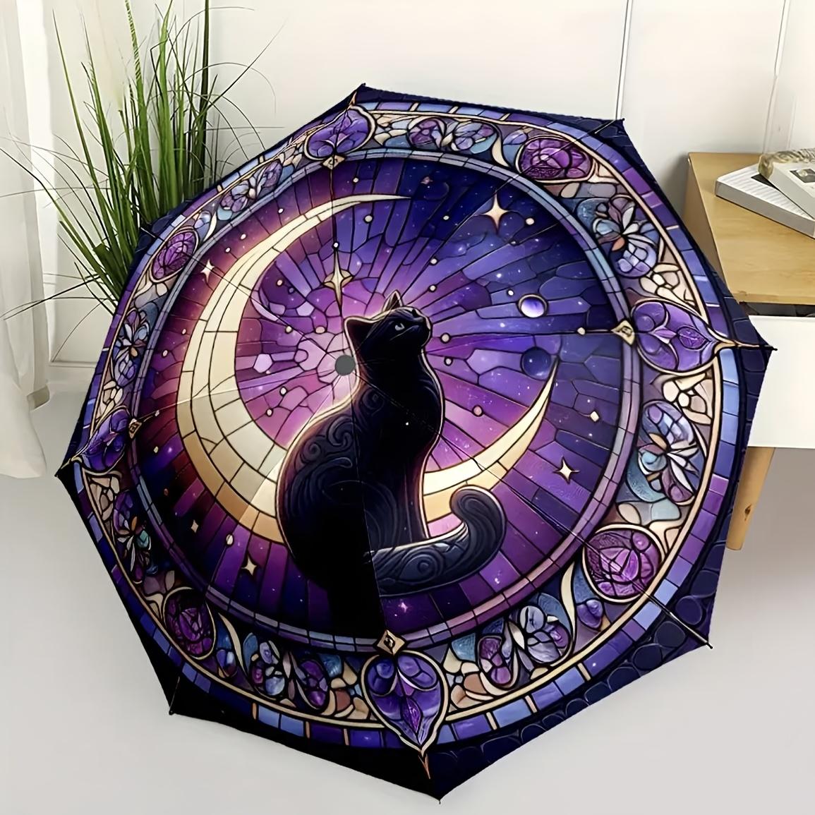

Black Cat Print Folding Umbrella, Stylish and Cool, Ideal for Daily Commutes, Lightweight and Durable, Large Size, Adjustable, Perfect for T