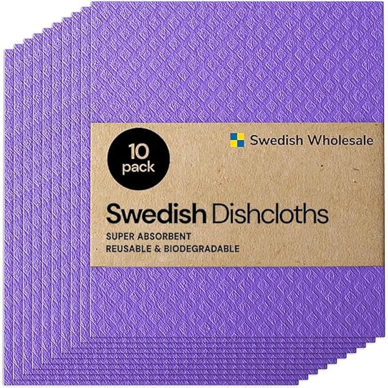 Swedish Dishcloth Cellulose Sponge Cloths – Bulk 10 Pack of Eco-Friendly No Odor Reusable Cleaning Cloths for Kitchen – Absorbent Dish Cloth Hand фиолетовый