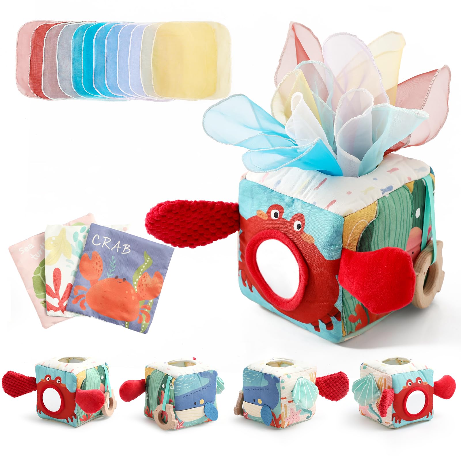 

Mamimami Home Tissue Toy for Babies, Soft Fabric, Stimulates Five Senses, Montessori-style Grasp and Pull Educational Toy, Ages 0-1 (Red)