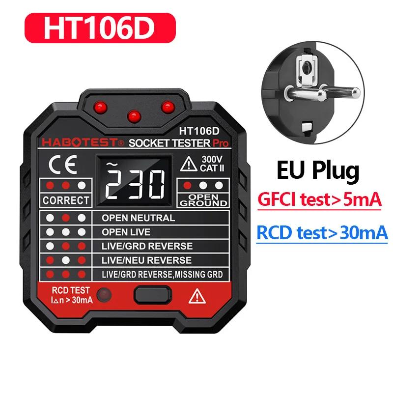 HT106/HT107 Digital Outlet Socket Detector Voltage Test Socket Testers US/UK/EU Plug Ground Zero Line Phase Check RCD NCV Tester