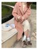 Women's Hepburn Style Korean Pink Wool Coat - Mid-Length, Autumn/Winter 2025 Collection, Petite Fit, High-End Feel