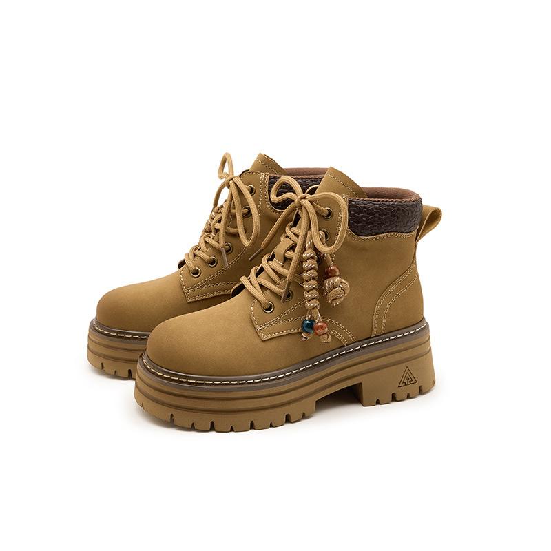Cowhide Martin boots women's autumn new thick-soled inner height-increasing short boots retro versatile hiking boots women