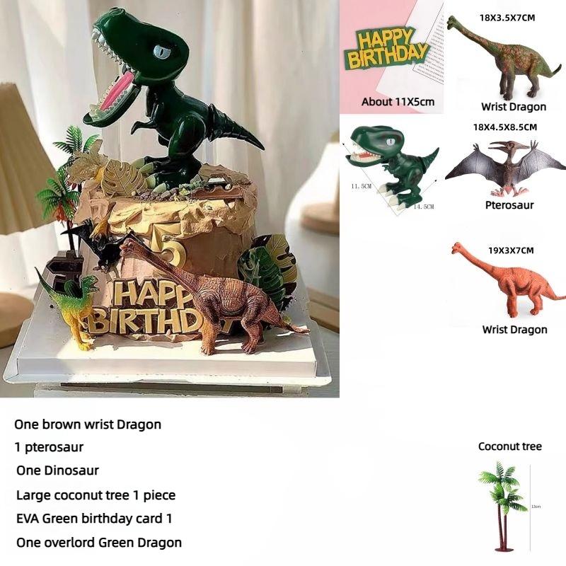 

Торт на тему парку динозаврів, прикраса, 3D фігурки тиранозавра рекса, для першого дня народження хлопчика, аксесуари для десертного столу в лісовій тематиці