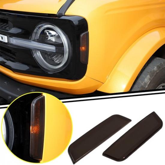 

Front Side Lights Lamp Guard Cover Trim Decor For Ford Bronco 21+ Smoked Black