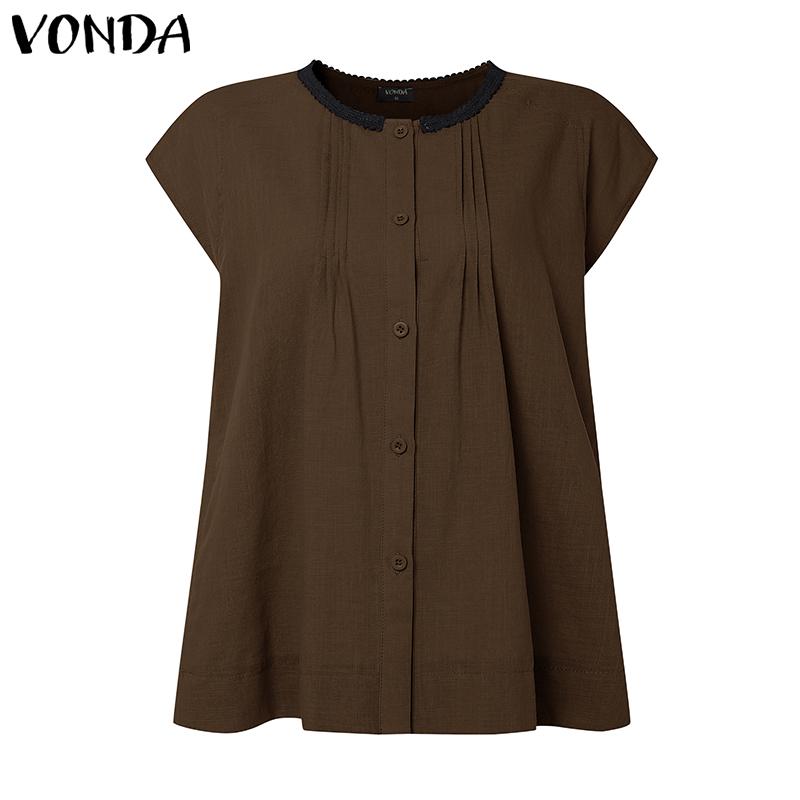 

VONDA Summer Women Sleeveless Stitching Pleated Casual Tank Tops 5XL коричневий