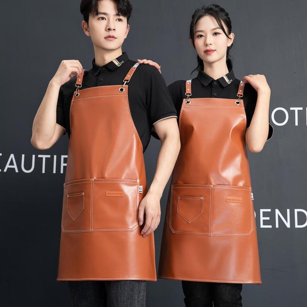 Creative PU Baking Cooking Aprons Solid Color Sleeveless Apron Antipollution Waterproof Workwear Housework
