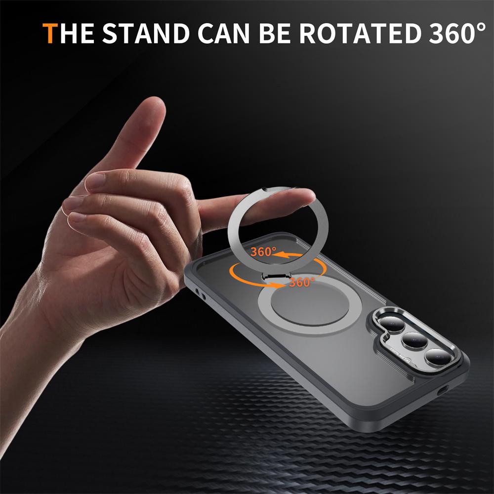 360°Rotating Magnet Ring Fold Rotating Stand Phone Case For Samsung S26 Edge S24 S25 Ultra S23 Plus Frosted Translucent Cover