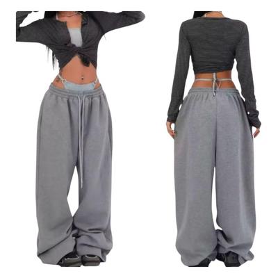 Trendy Women's Wide-leg Sweatpants, Elastic Drawstring Waist Relaxed Pants, Casual Streetwear Pants for Daily Wear & Lounging