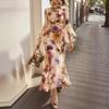 Floral Print Long Sleeve Dress with Flare Sleeve