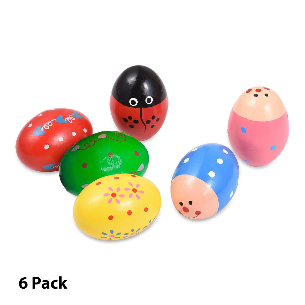 6 Pack Wooden Shake Egg Easter Egg Percussion Instrument Interesting Music Shake Eggs for Party Easter Gift Musical Egg Easter Basket Stuffers Filler
