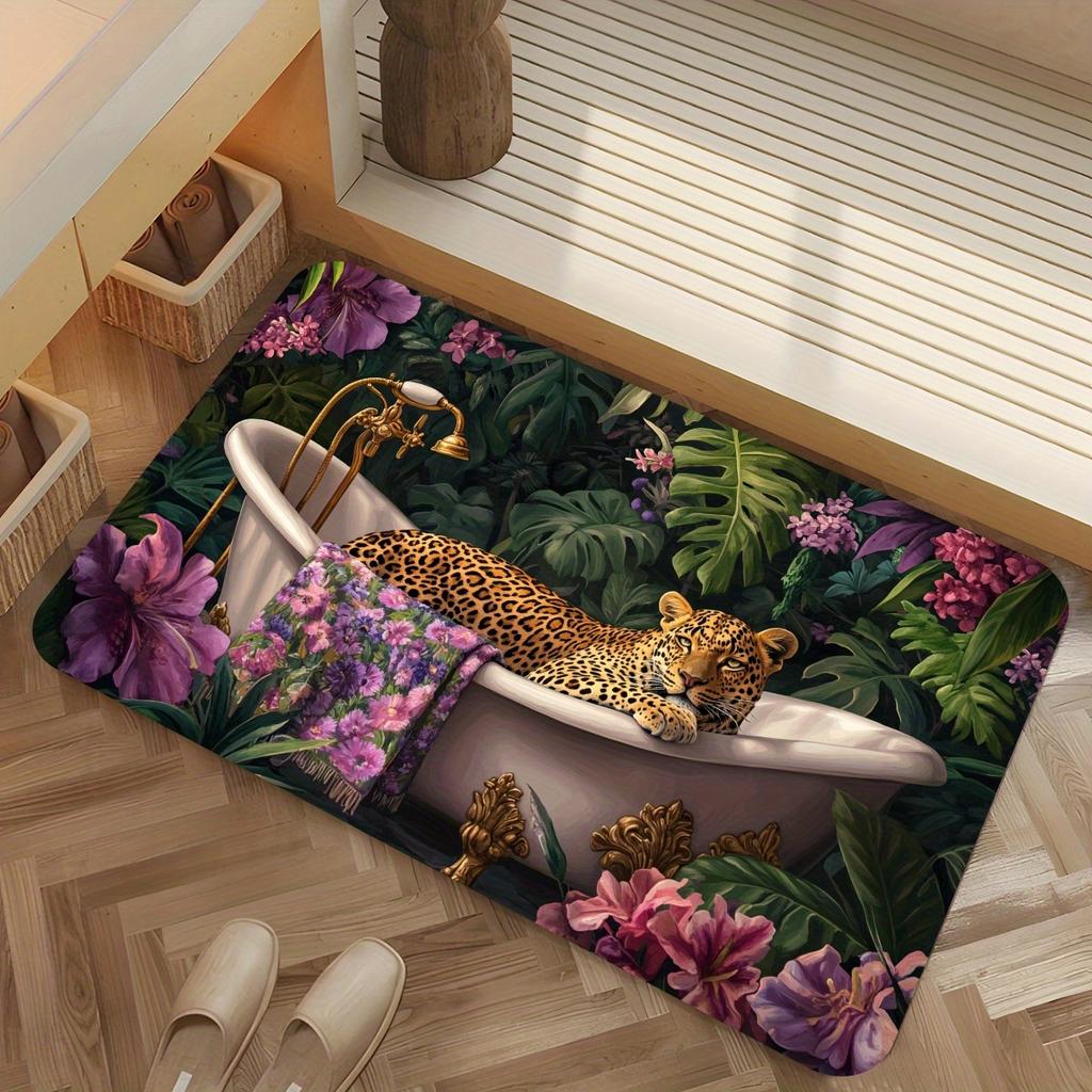 Luxurious Leopard Print Area Rug - Modern Animal Pattern Non-Slip Floor Mat for Bathroom, Kitchen, Cafe, Bar, Room