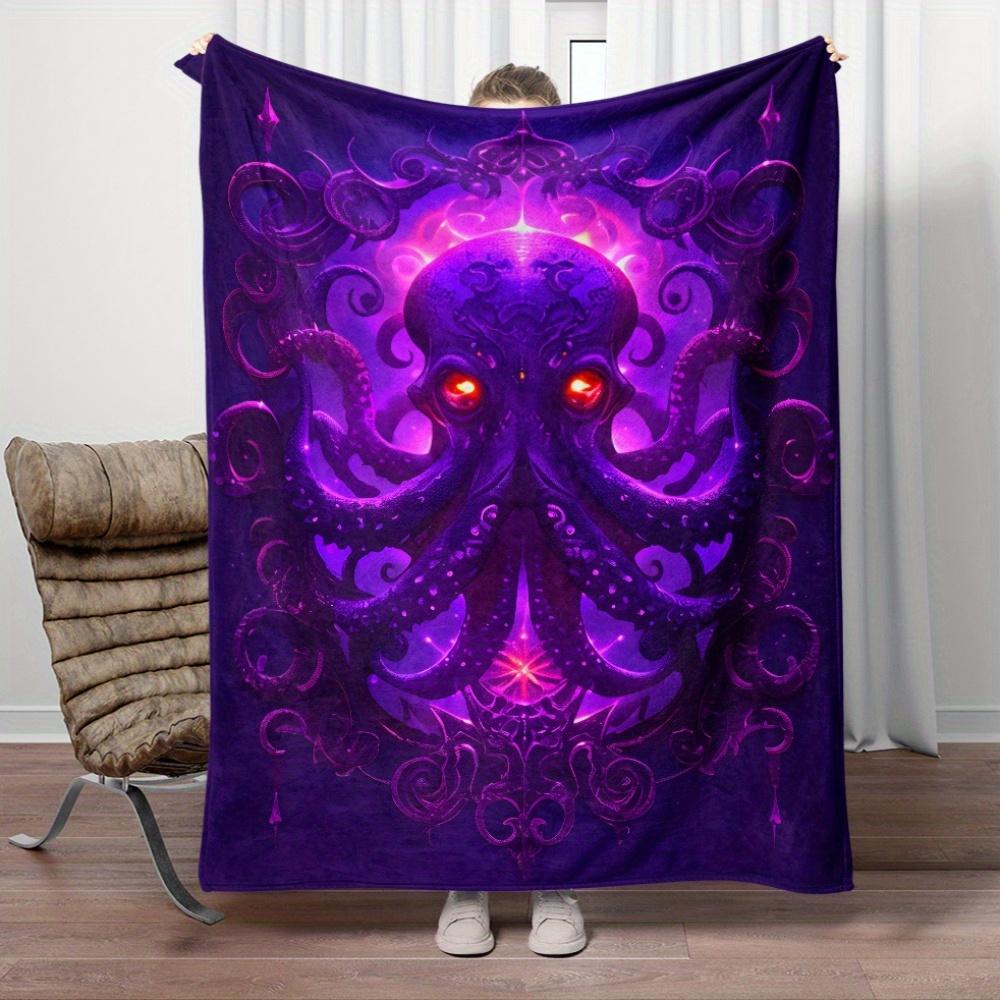 Purple Cthulhu Octopus with Red Eyes Mythical Creature Fleece Blanket Dark Fantasy Art Soft Plush Throw Blanket for Horror Fans 75x90cm
