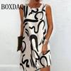 Abito Corto Elegante da Donna a Maniche Corte con Stampa a Contrasto Gradiente Moda Casual Quotidiana da Donna a Strisce Senza Maniche Estivo