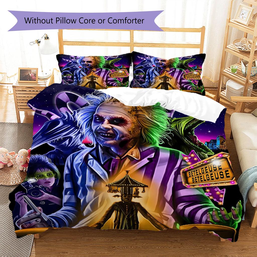 beetle juice Pattern Bedding Quilt Set Quilt Cover Pillowcase Home Decoration Birthday Gift (1 * duvet cover + 2 * pillowcase, without core)