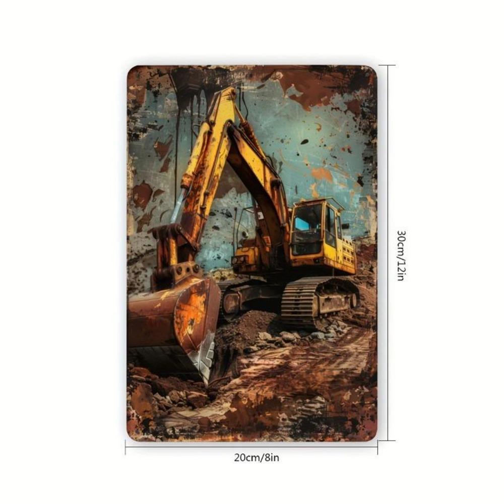 Vintage Metal Tin Sign Excavator Rustic Wall Art Garage Bar Decor