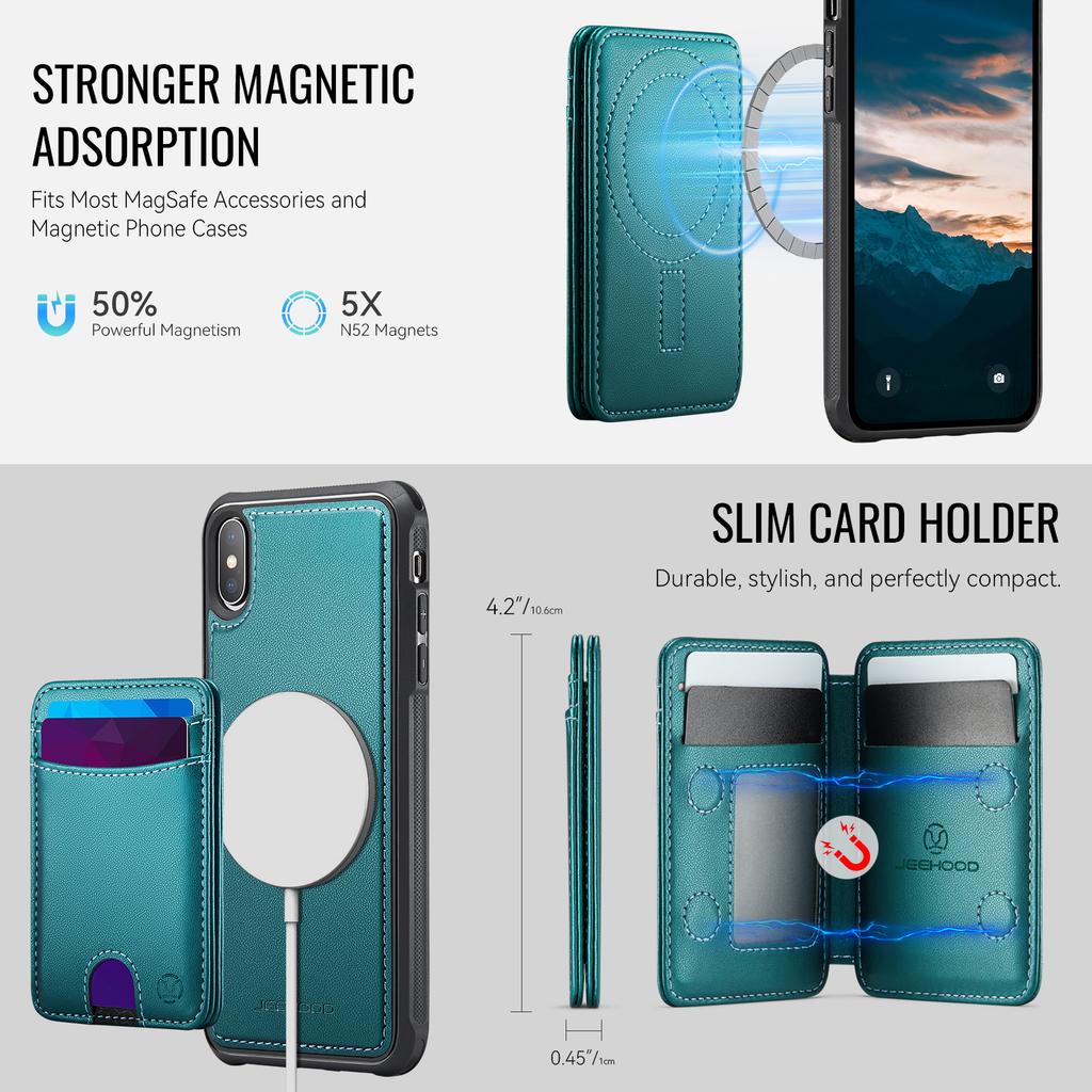 For iPhone XS 5.8 inch/iPhone X Case JEEHOOD J10  Compatible with MagSafe Leather Back Phone Cover with Detachable Card Holder Kickstand