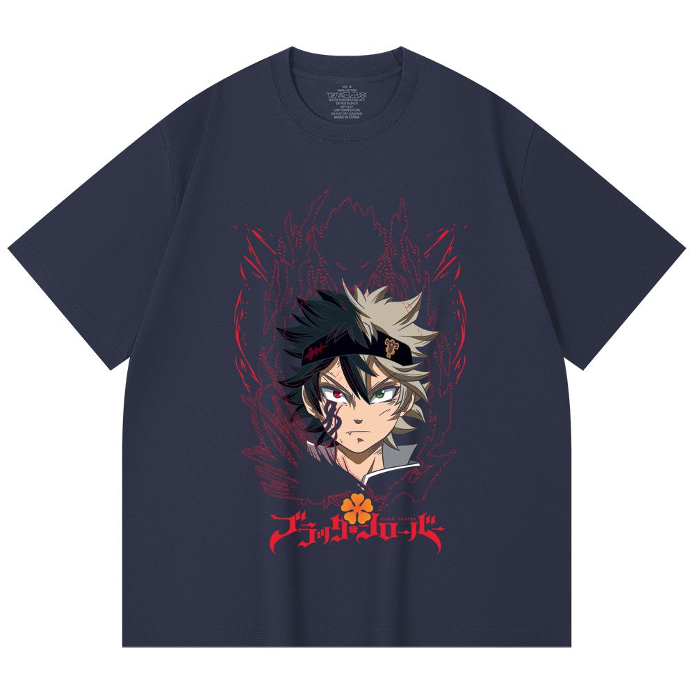 230 Gsm 100% Cotton Black Clover V4 Asta Print Unisex Heavy Cotton T Shirt