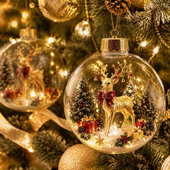 Lightweight Xmas Tree Pendants Clear Christmas Ball Ornaments, Acrylic Hanging Decoration with Gingerbread House Small Gifts Reindeer Santa Inside for