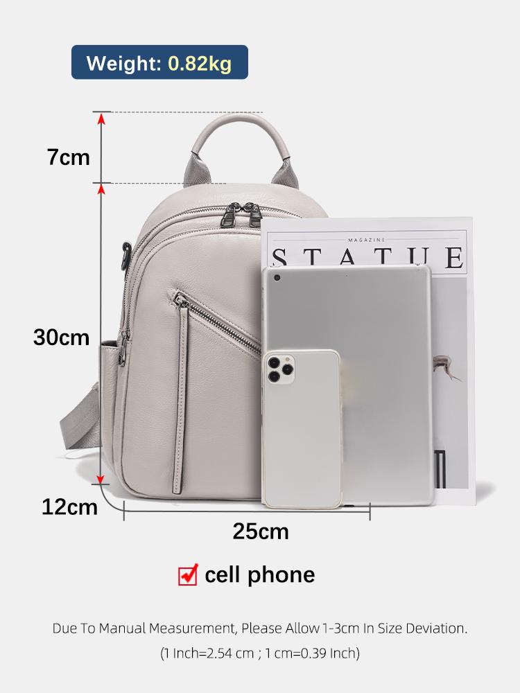 Zency Women's Medium Genuine Leather Backpack with Roomy Zip Pockets