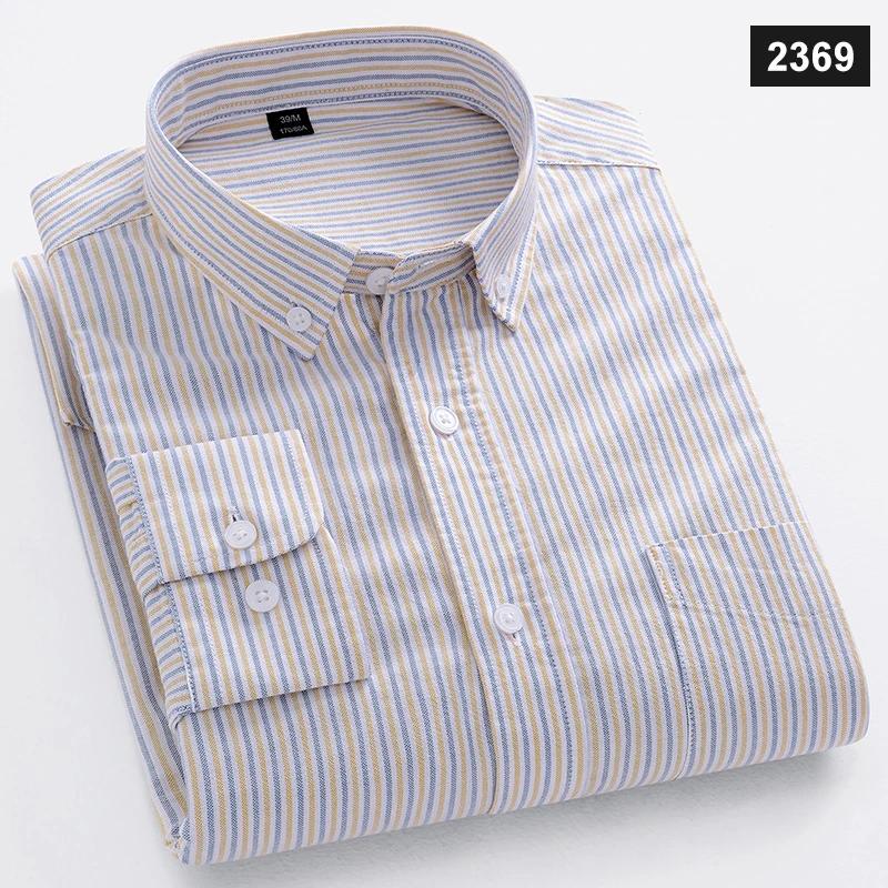 Men Cotton Oxford Striped Casual Long Sleeve Shirts New Fashion Businessman Office Daily Classic Men Top Clothing Dress Regular